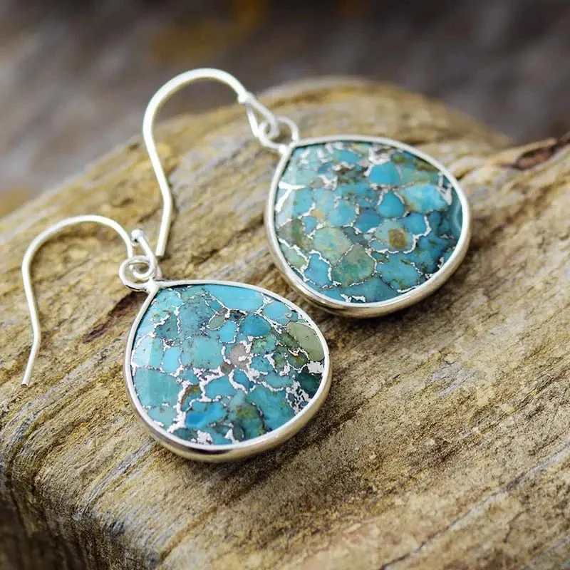 Boucles d'Oreilles Miroir du Ciel | Boucles d'oreille femme en turquoise veinée