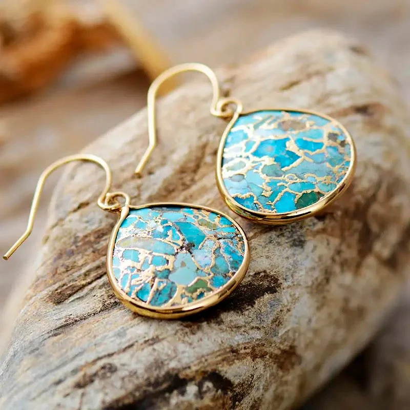 Boucles d'Oreilles Miroir du Ciel | Boucles d'oreille femme en turquoise veinée