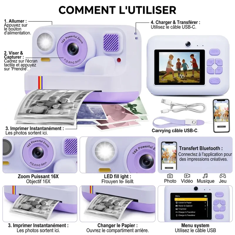 Appareil Photo Enfant Snapio | Imprimante photo portable intégrée, double objectif et impression instantanée