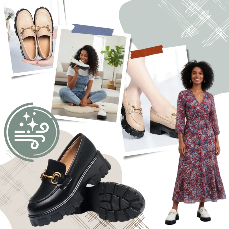Mocassins en cuir élégants à semelles épaisses