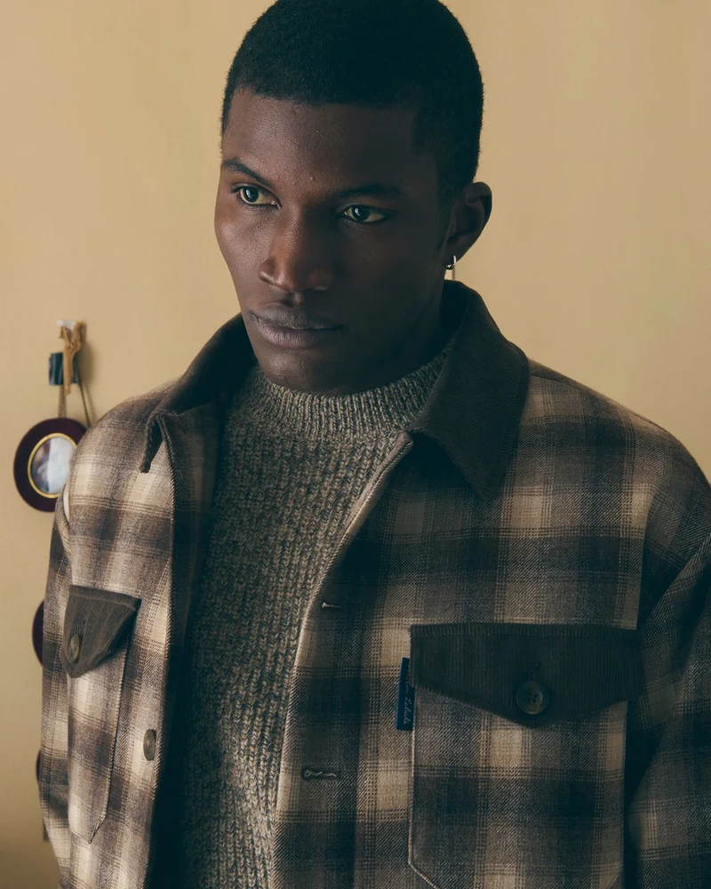 Maison Labiche Veste Sabrier en Laine Plaid Sand Blue