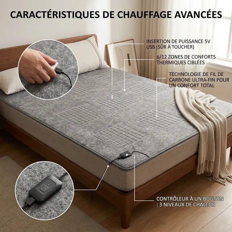 Couverture Chauffante Cocoona USB | Plaid chauffant portable 5V à thermostat 3 niveaux