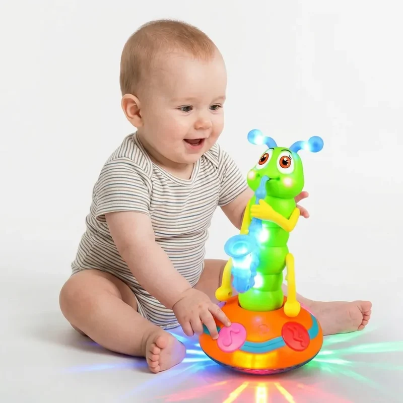 Doudou pour Bébé Musical Wiggly | Jouet Chenille dansante au saxophone à lumières