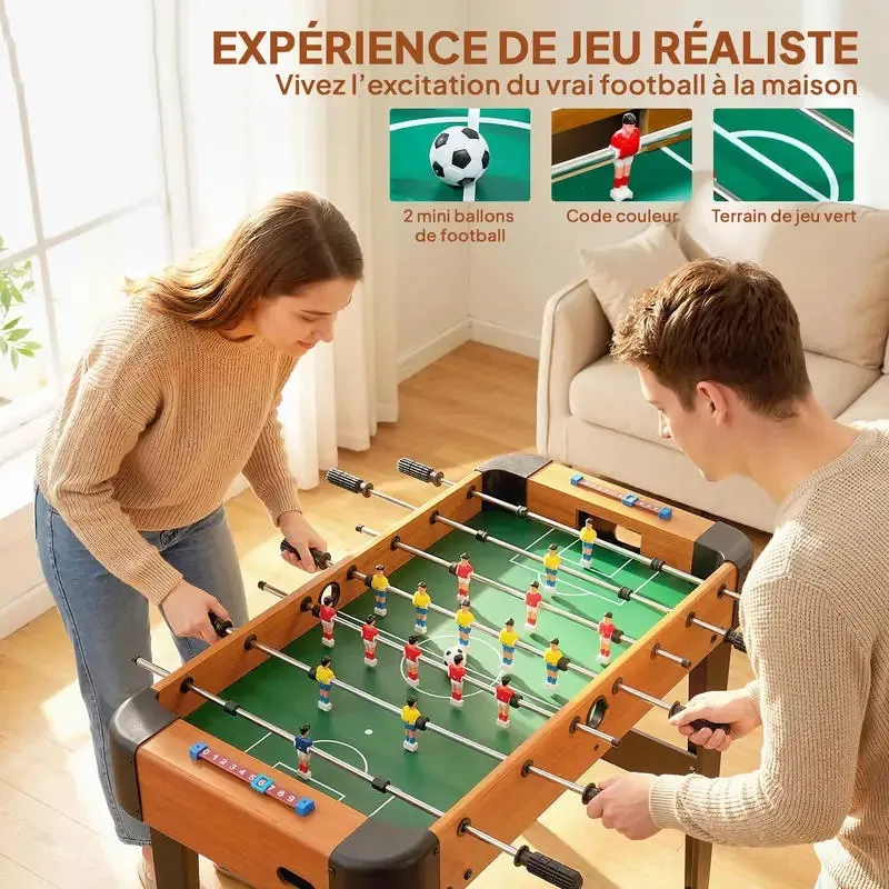 Table de Baby-Foot Kickara | Baby-foot compact 92 cm à marqueurs manuels et poignées antidérapantes