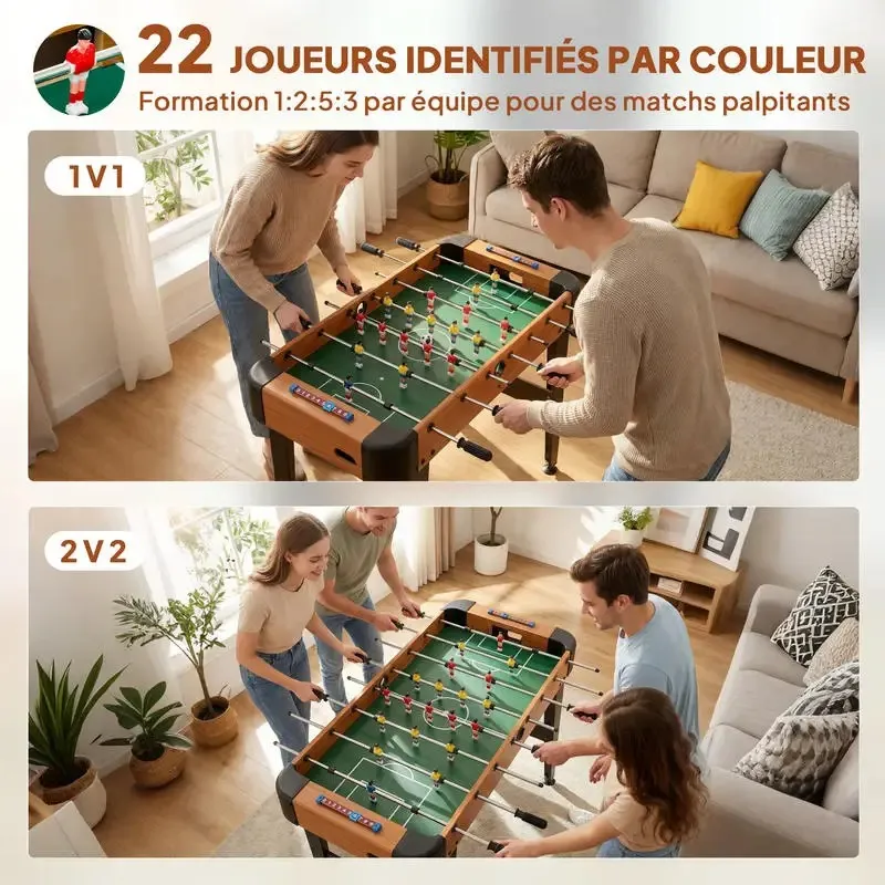 Table de Baby-Foot Kickara | Baby-foot compact 92 cm à marqueurs manuels et poignées antidérapantes