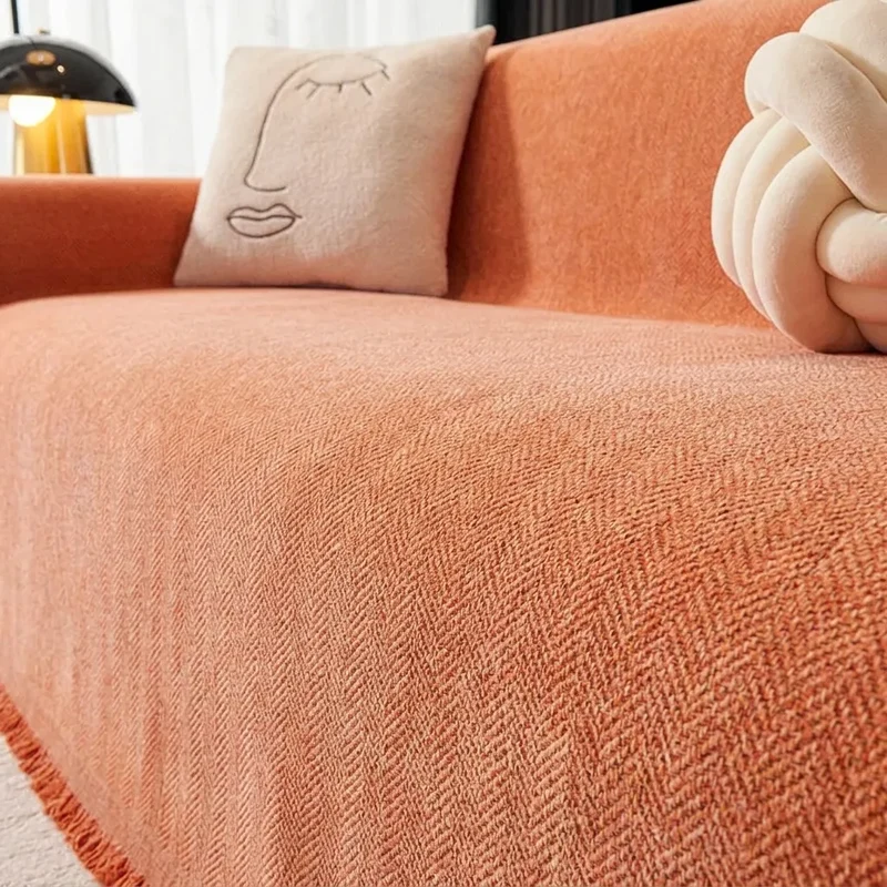 Housse de Canapé Chenya | Plaid-housse chenille chevrons antidérapant anti-griffures