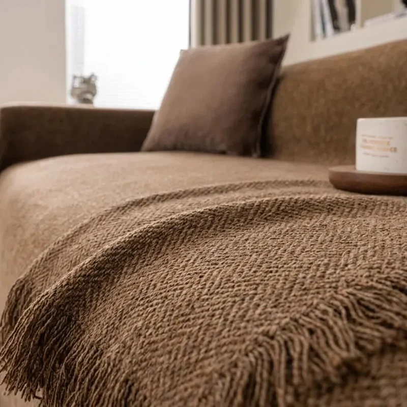Housse de Canapé Chenya | Plaid-housse chenille chevrons antidérapant anti-griffures