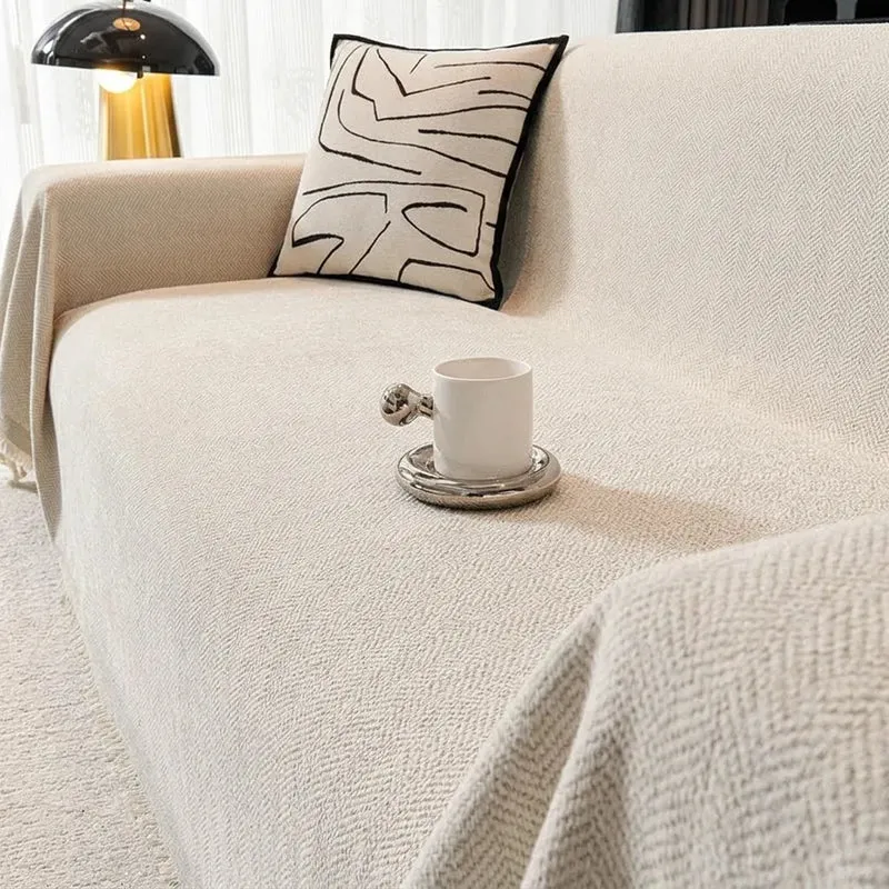 Housse de Canapé Chenya | Plaid-housse chenille chevrons antidérapant anti-griffures