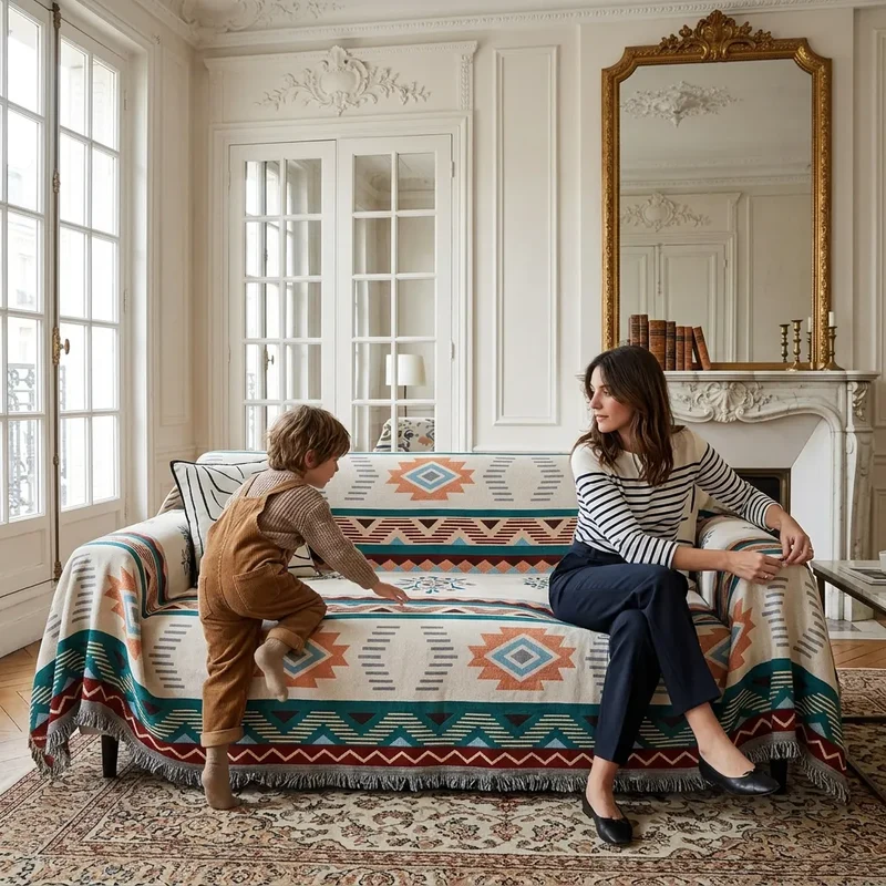 Housse de Canapé Ethnora | Jeté jacquard réversible motif ethnique