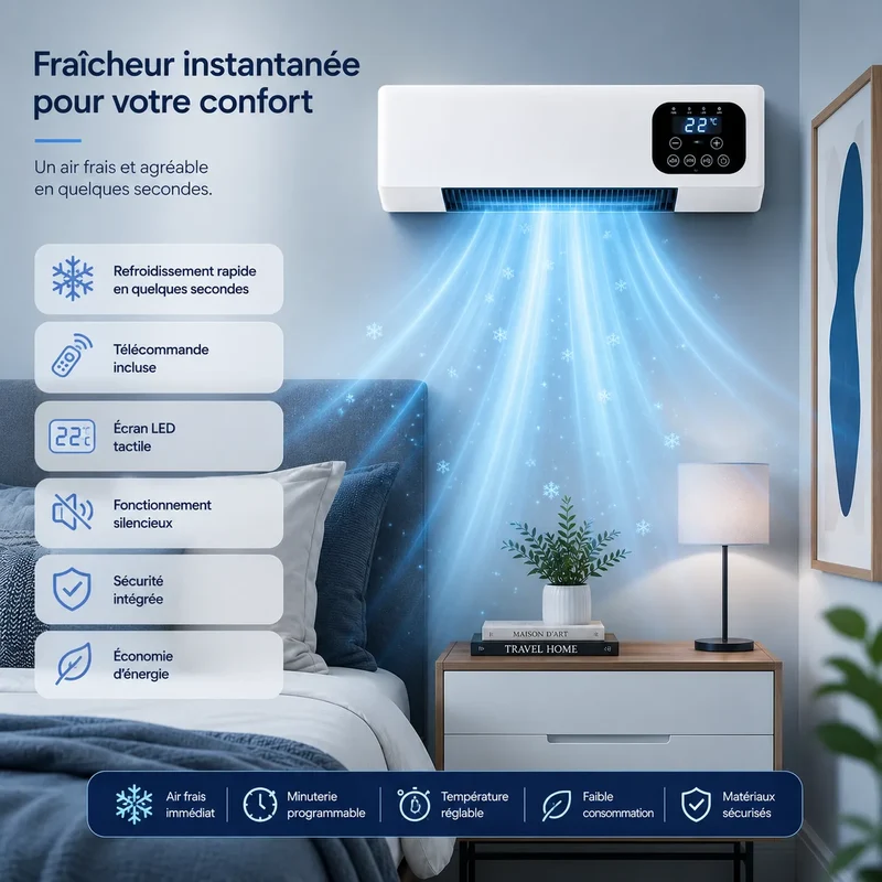 WallBreeze | Climatiseur Mobile Sans Évacuation Silencieux Mural 2000W