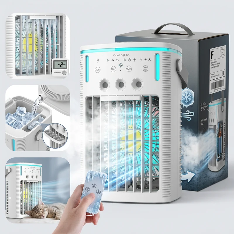 LumiAir | Ventilateur Brumisateur Rafraîchisseur d'Air USB 1000 ml avec Lumière d'Ambiance