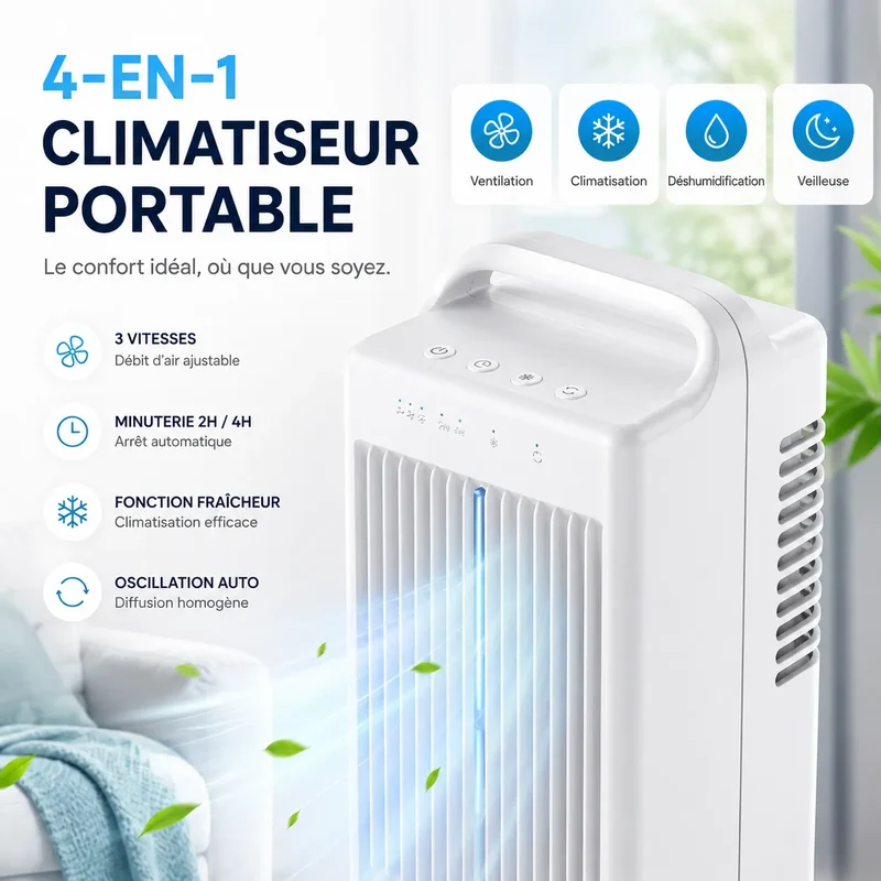 IceBreeze | Petit Ventilateur Rafraîchisseur d'Air de Bureau USB avec Eau et Glace