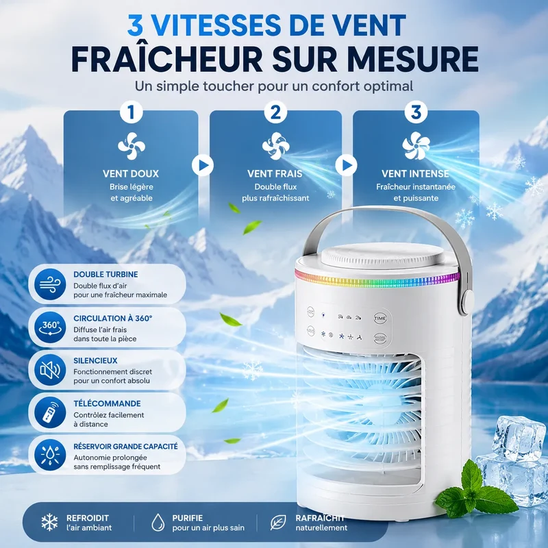 FrostAir | Ventilateur Brumisateur Refroidisseur d'Air Climatiseur Mobile USB