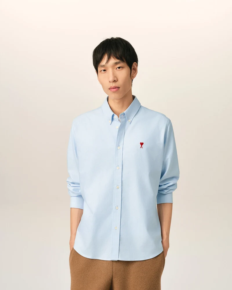 AMI Chemise Classique Ami de Coeur Rouge Oxford Bleu Ciel