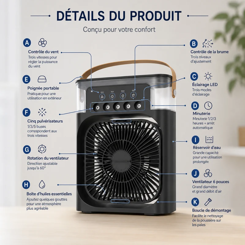 CoolMist | Climatiseur Mobile Sans Évacuation Silencieux 3-en-1