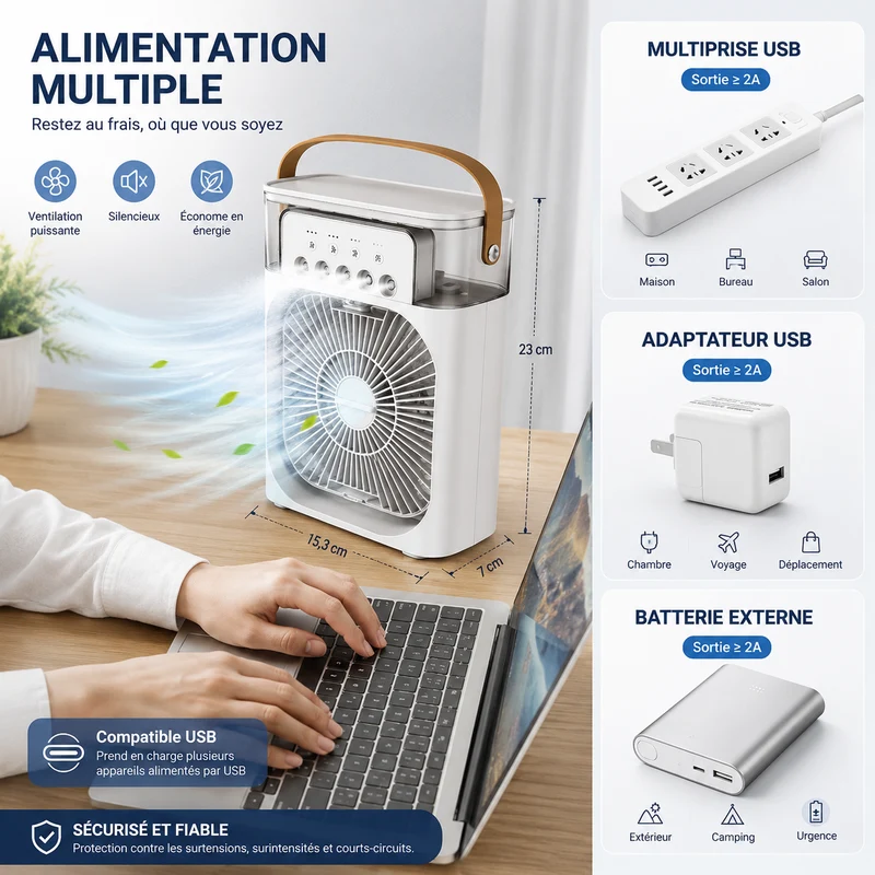 CoolMist | Climatiseur Mobile Sans Évacuation Silencieux 3-en-1