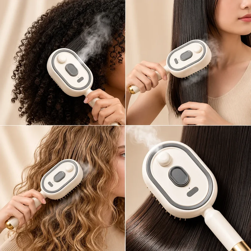 MistGlow | Brosse Électrique Brumisatrice Démêlante avec Massage