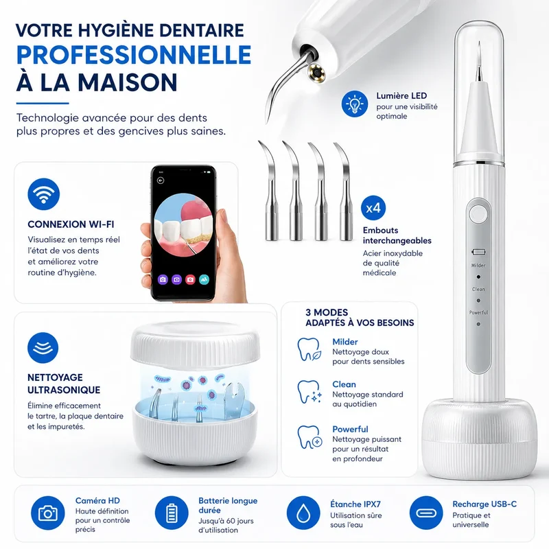 UltraSpark | Nettoyeur de Dents à Ultrasons avec Caméra Intégrée