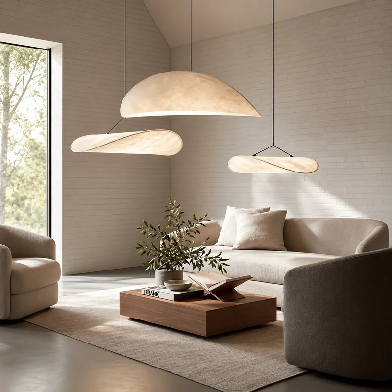 LumiNara | Suspension Japandi en Soie Naturelle pour Ambiance Chaleureuse