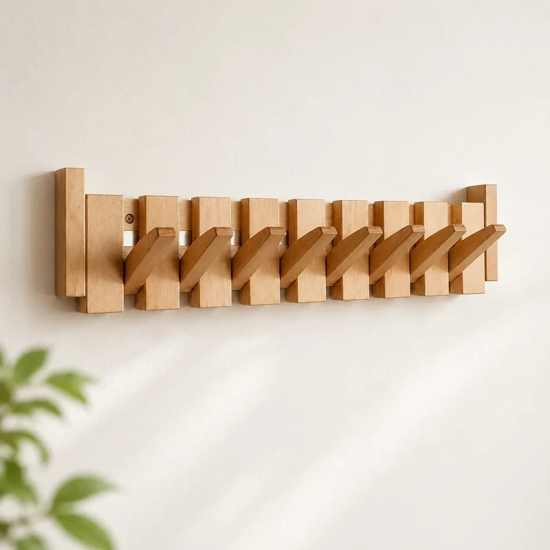 PianoWood | Portemanteau Mural en Bois Design Piano avec 6 Crochets