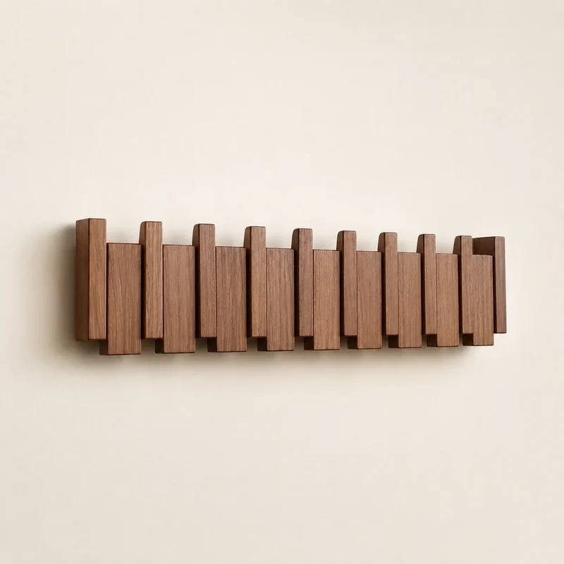 PianoWood | Portemanteau Mural en Bois Design Piano avec 6 Crochets