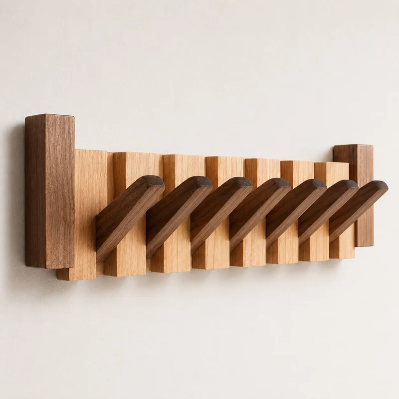 PianoWood | Portemanteau Mural en Bois Design Piano avec 6 Crochets