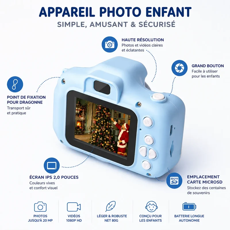 KidsCam Pro | Appareil Photo Enfant HD Rechargeable et Créatif