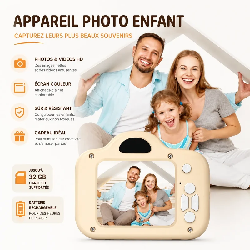 MiniVision | Appareil Photo Enfant 1080p avec Filtres et Jeux Intégrés