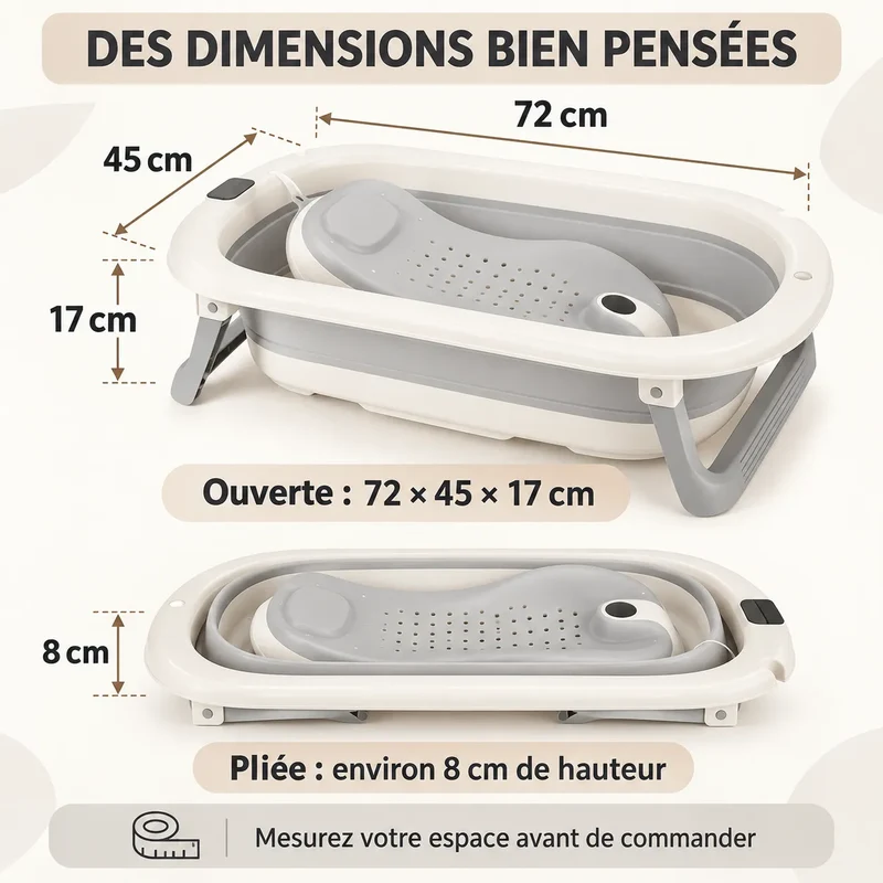 Baignoire bébé pliable XXL | Siège de bain et thermomètre intégré