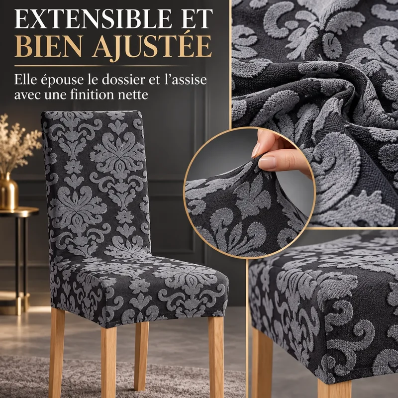 Housse de chaise extensible | Jacquard uni pour salle à manger et mariage