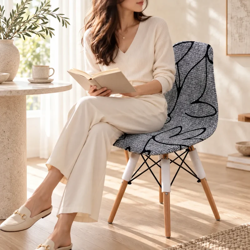 Housse de chaise coquille | Extensible, imprimée et amovible