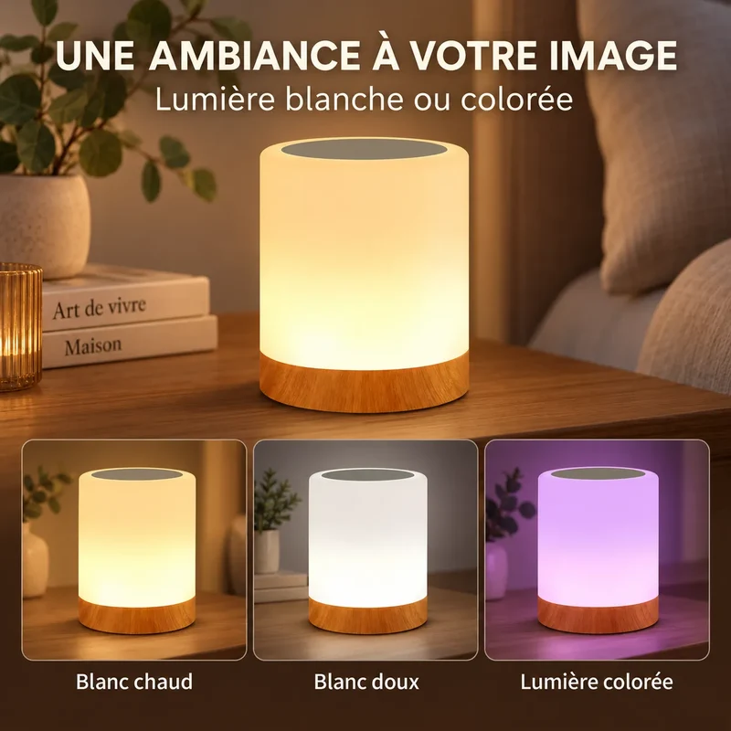 Lampe de Chevet ammtoo | Lampe tactile RGB rechargeable, veilleuse pour chambre