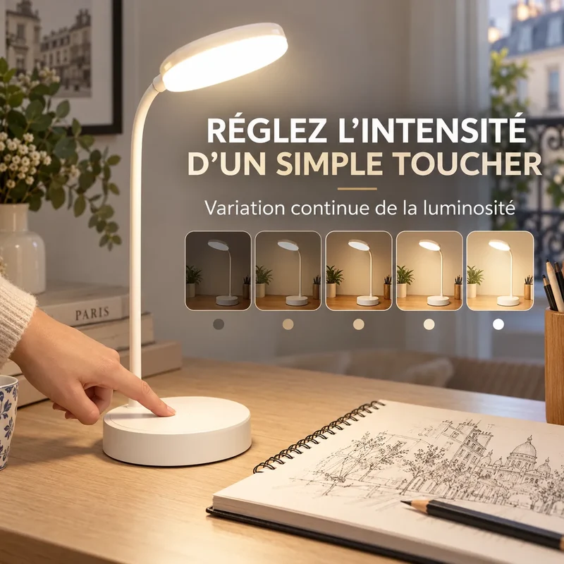 Lampe de Bureau LED Portable | Lampe de chevet tactile, 9 modes de luminosité