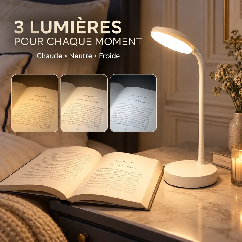 Lampe de Bureau LED Portable | Lampe de chevet tactile, 9 modes de luminosité