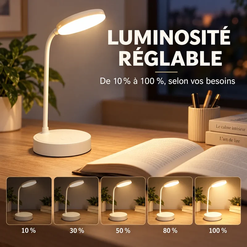 Lampe de Bureau LED Portable | Lampe de chevet tactile, 9 modes de luminosité