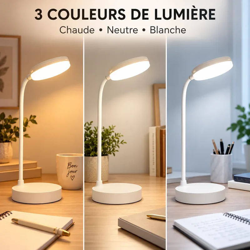 Lampe de Bureau LED Portable | Lampe de chevet tactile, 9 modes de luminosité