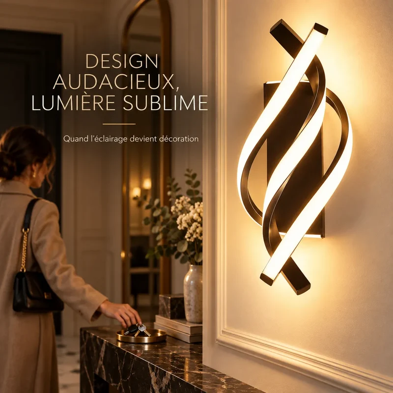 Applique Murale Spirale | Lampe murale LED design courbé, chambre, salon et couloir