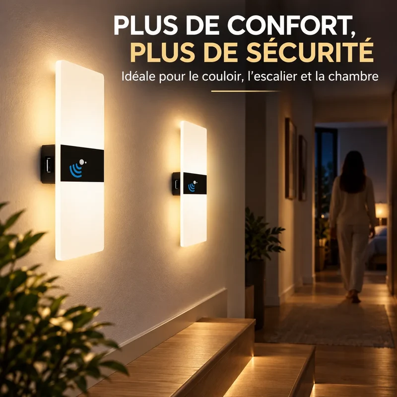 Appliques Murales LED | Lampe murale rechargeable à détecteur de mouvement