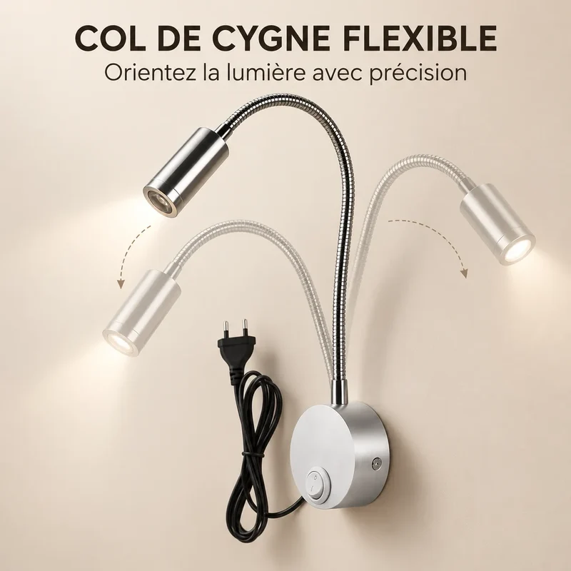 Applique Murale Flexa | Lampe murale LED flexible pour lecture, chevet et bureau