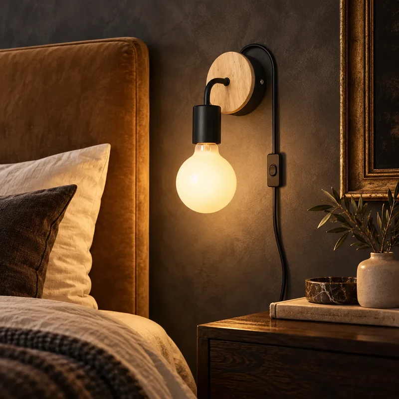 Applique Murale Nordica Bois | Lampe murale en bois et fer, chambre, salon et escalier