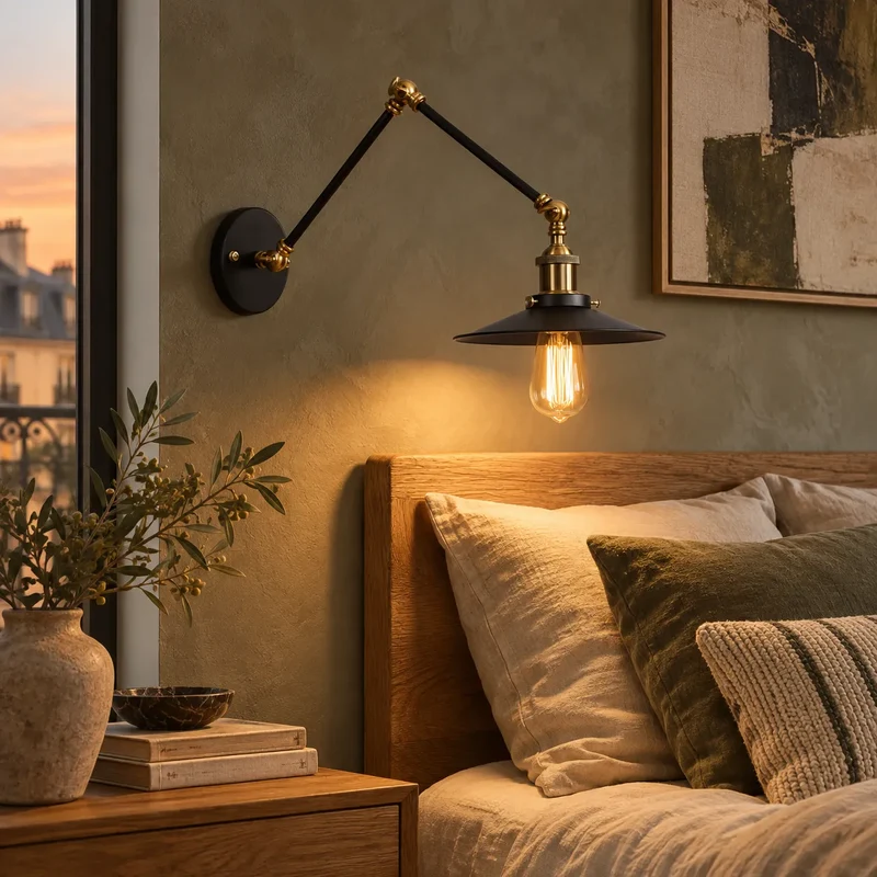 Applique Murale Nordica Noir | Lampe murale réglable en fer, chambre, bureau et chevet
