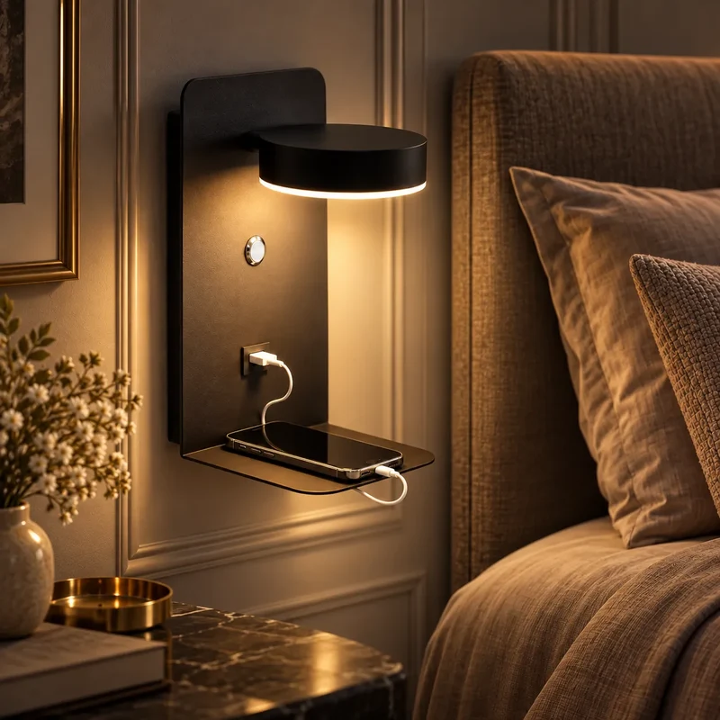Applique Murale pour Chambre LED avec Port USB et Interrupteur – Noir ou Blanc