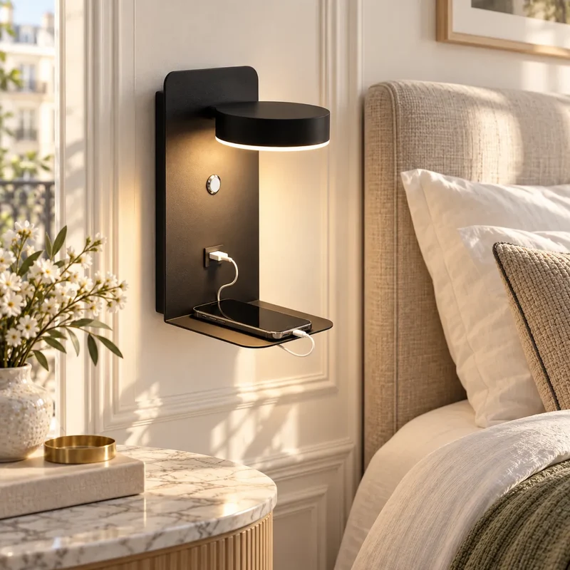 Applique Murale pour Chambre LED avec Port USB et Interrupteur – Noir ou Blanc