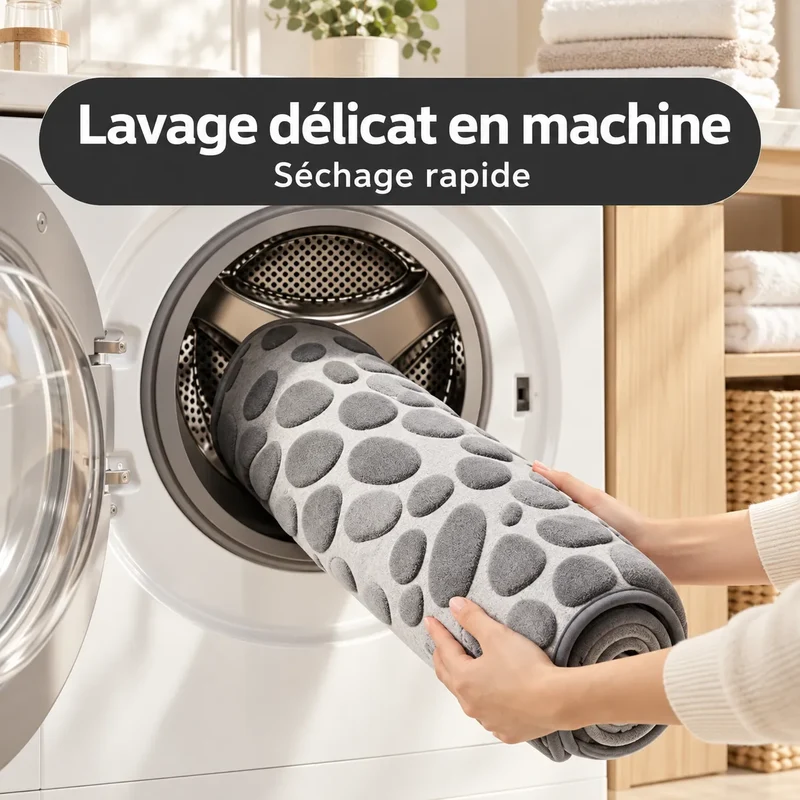 Ensemble Tapis de Salle de Bain Moelly | Set 3 pièces en microfibre, absorbant et antidérapant