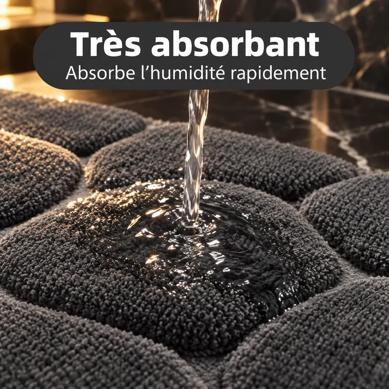 Ensemble Tapis de Salle de Bain Moelly | Set 3 pièces en microfibre, absorbant et antidérapant