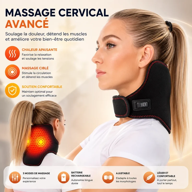 Masseur Cervical Chauffant USB THERMÉLIA™ | Massage nuque et épaules