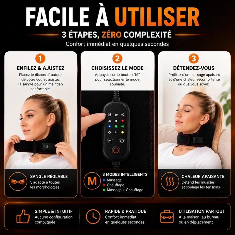 Masseur Cervical Chauffant USB THERMÉLIA™ | Massage nuque et épaules