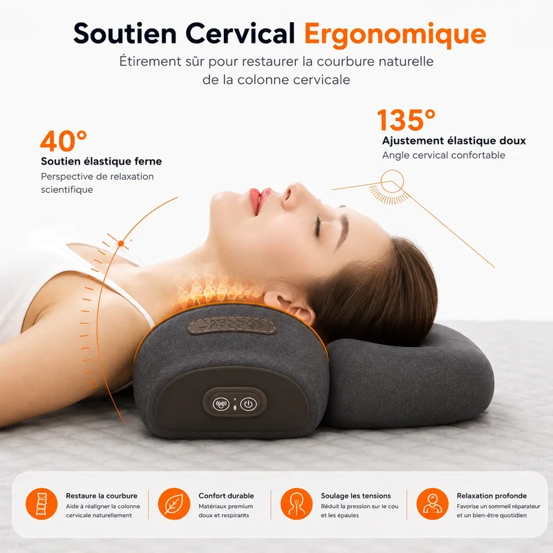 Oreiller Cervical Chauffant CERVÉLIA™ | Masseur cervical électrique pour nuque et épaules