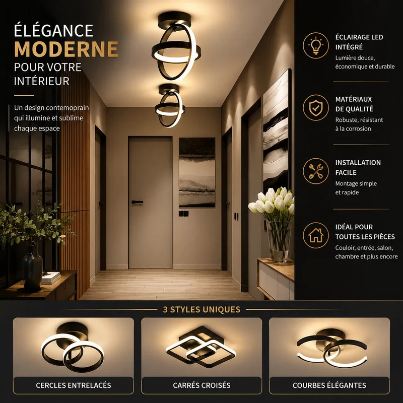 ORBÉLIA™ Moderne | Plafonnier à LED Design avec lumière 3 couleurs