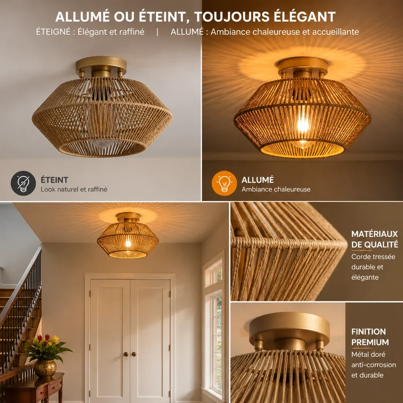 NATORA™ Tressé | Naturel plafonnier à led rotin